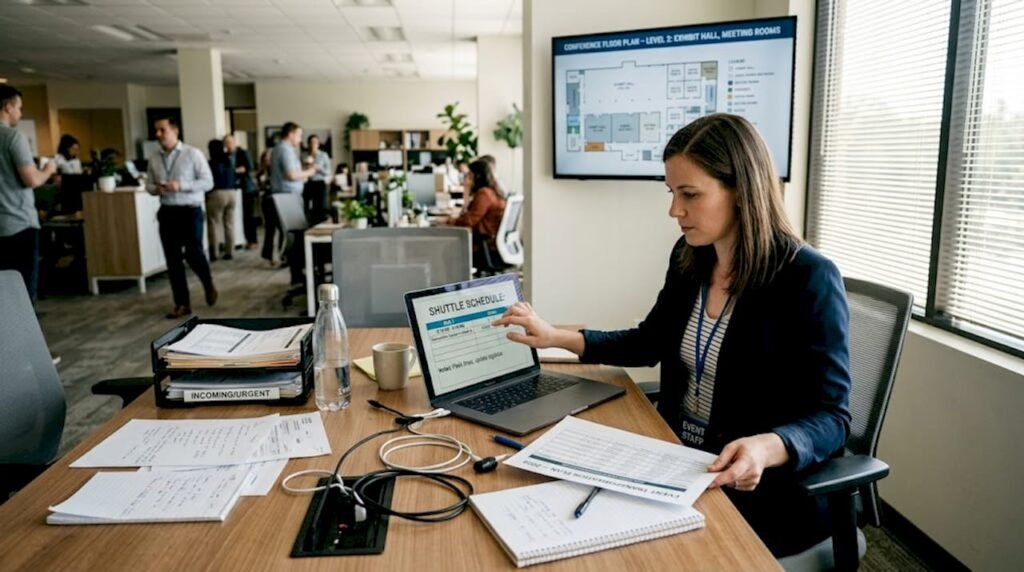 Event planner cross-referencing transport schedule